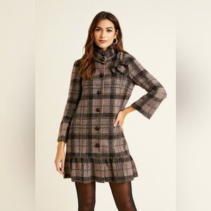Love Moschino Brown Wool Plaid Sweater‎ Coat Sz. M